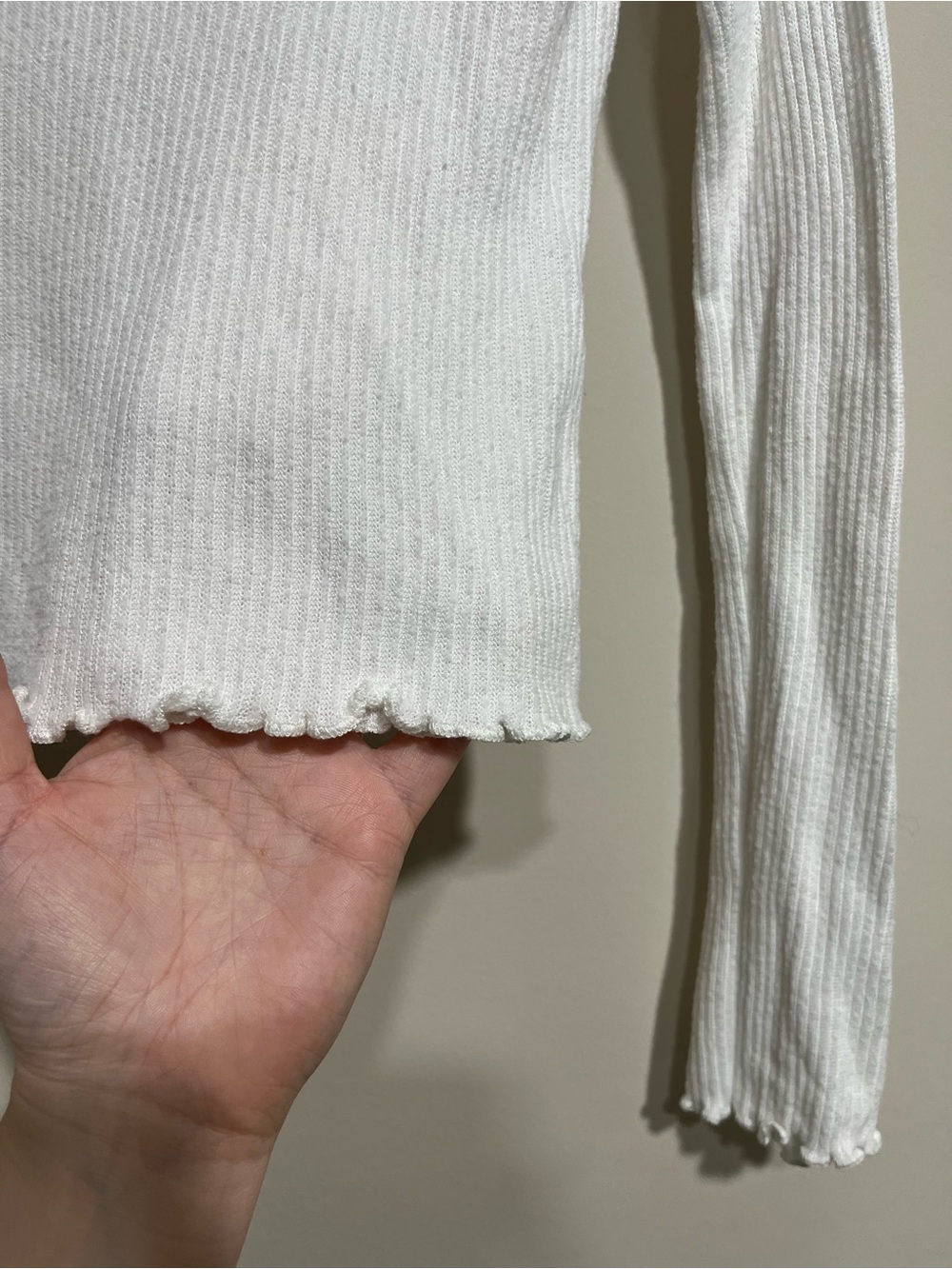 White Lettuce Edge Ribbed Mock Neck - Picture 3 of 5